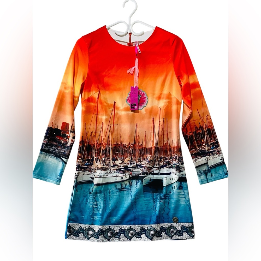 NWT Culito From Spain Sunset Marina Sailboats Dress | Size S/M & L Ocean